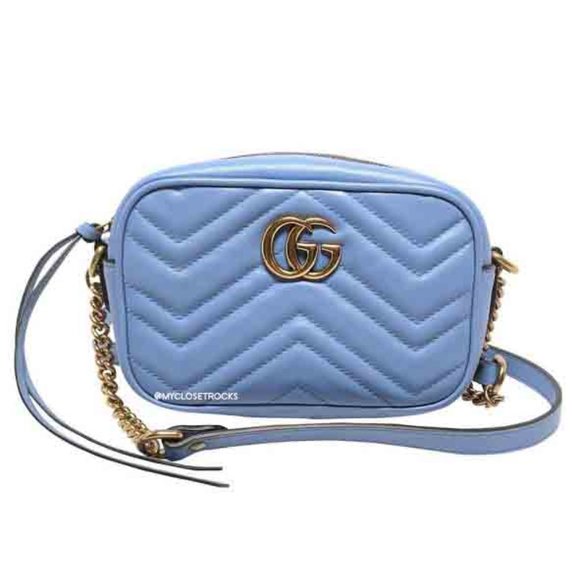 Gucci Handbags - Gucci Blue Mini Marmont Camera Bag